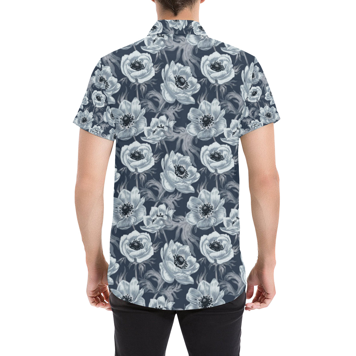 Anemone Pattern Print Design AM09 Men's Short Sleeve Button Up Shirt