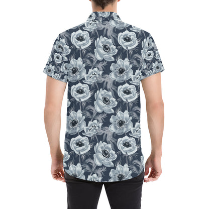 Anemone Pattern Print Design AM09 Men's Short Sleeve Button Up Shirt