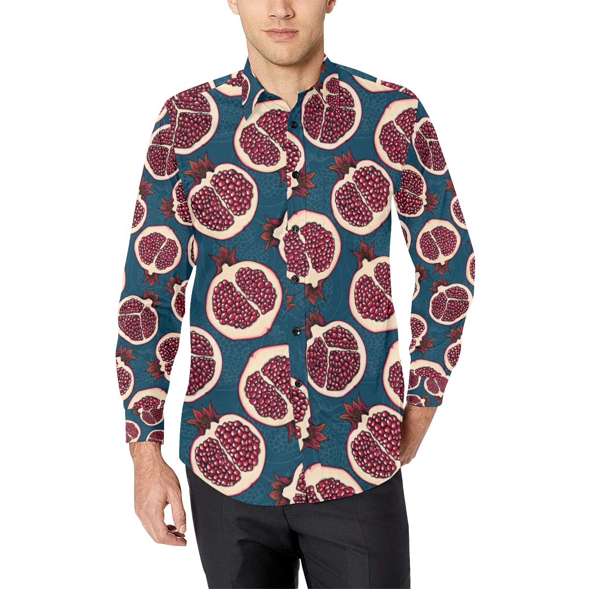 Pomegranate Pattern Print Design PG02 Men's Long Sleeve Shirt