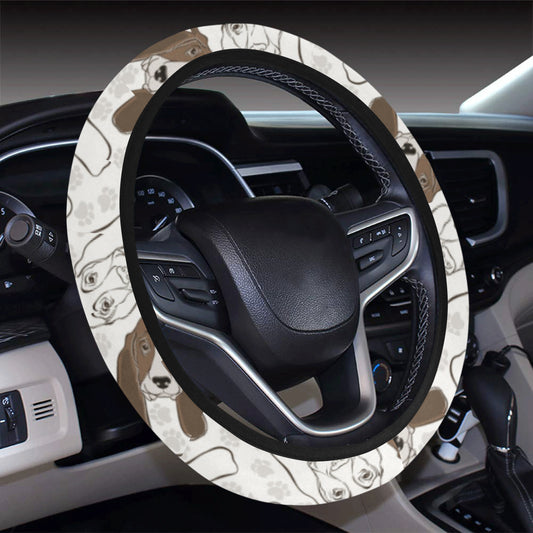 Basset Hound Pattern Print Design 01 Steering Wheel Cover with Elastic Edge