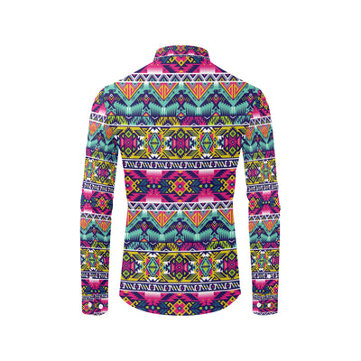 Indian Navajo Color Themed Design Print Men's Long Sleeve Shirt