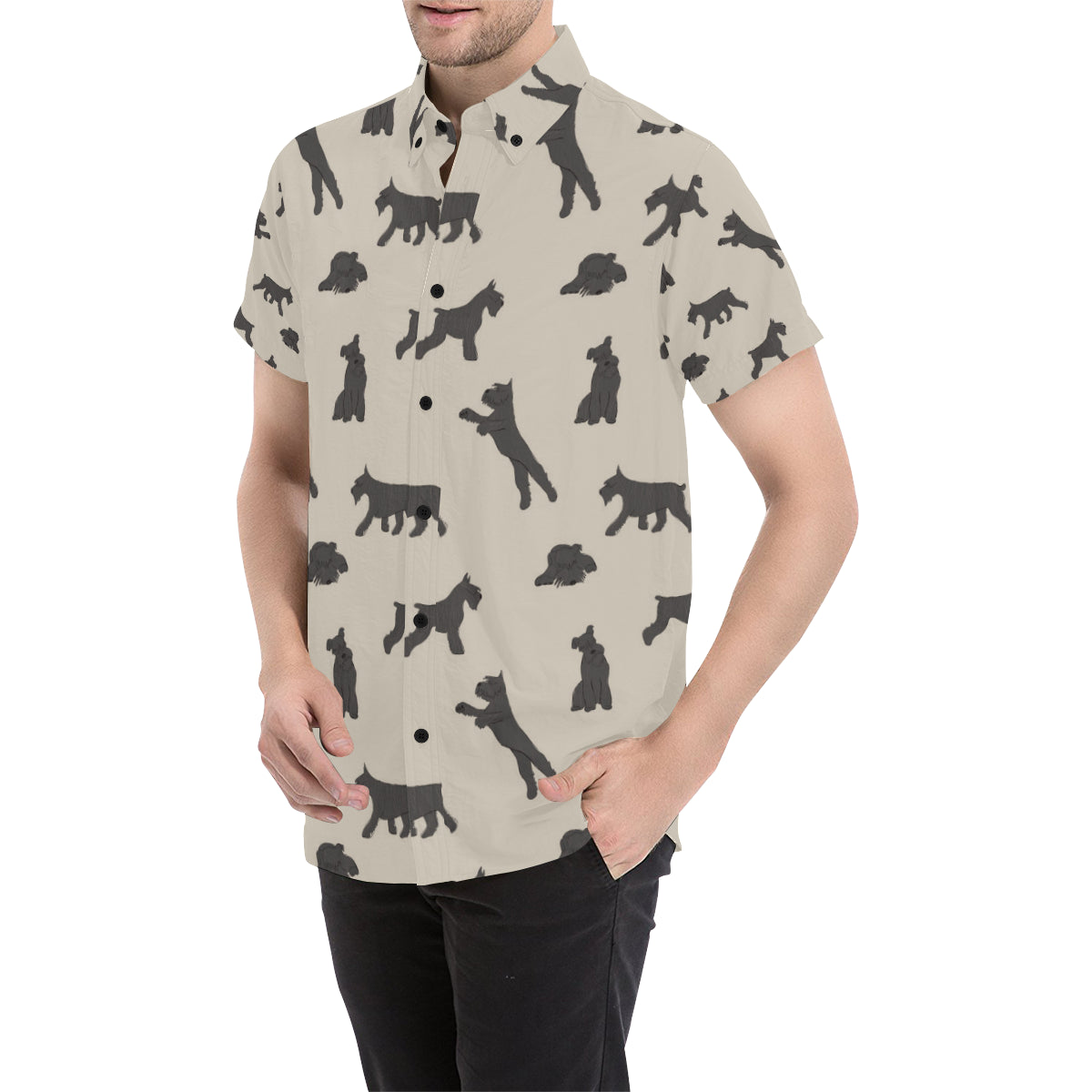 Schnauzers Pattern Print Design A06 Men's Short Sleeve Button Up Shirt