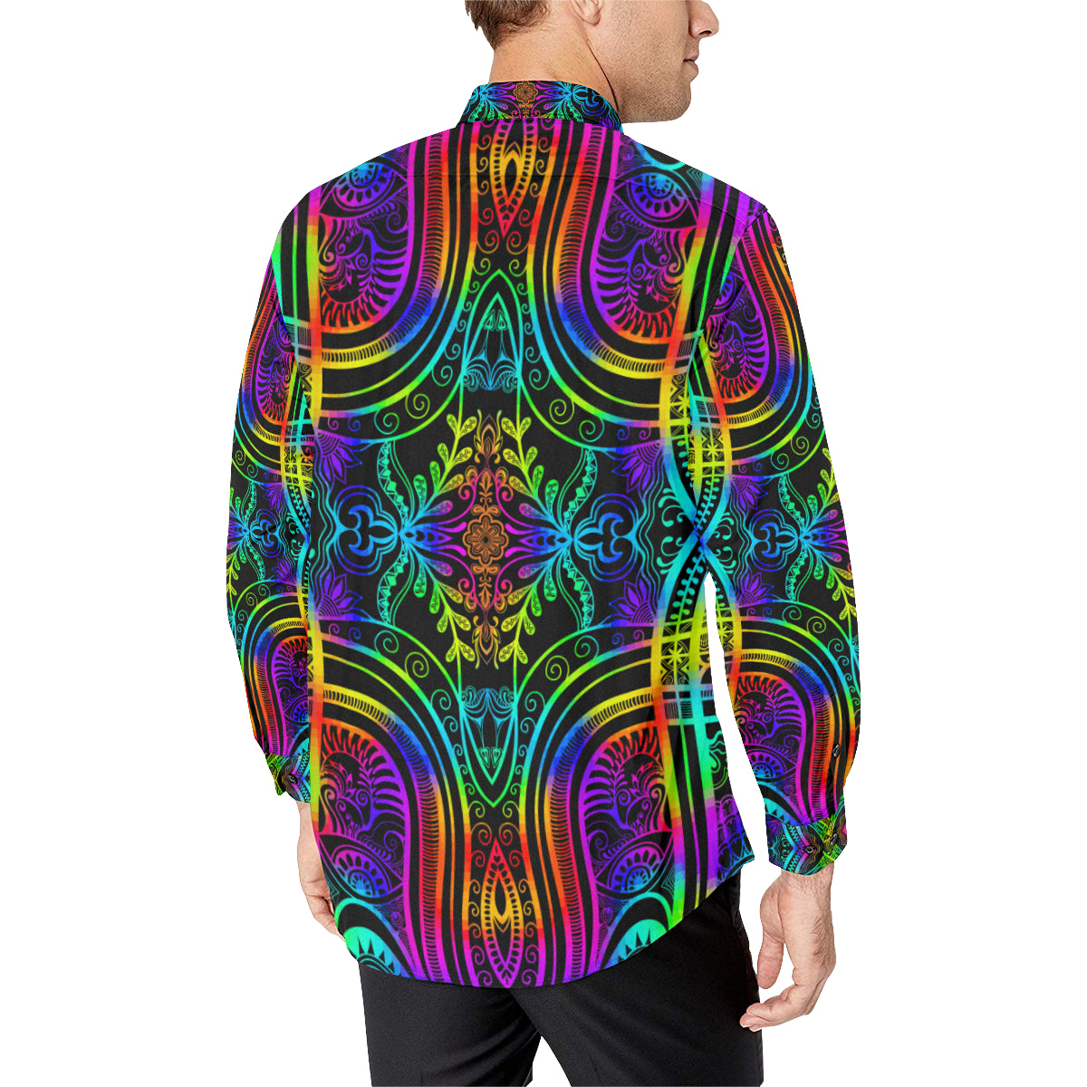 Neon Trible Rainbow Pattern Print Design A01 Men's Long Sleeve Shirt