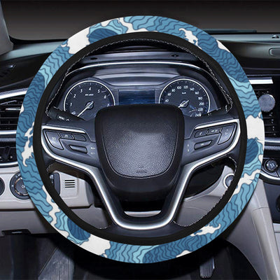 Wave Themed Pattern Print Steering Wheel Cover with Elastic Edge