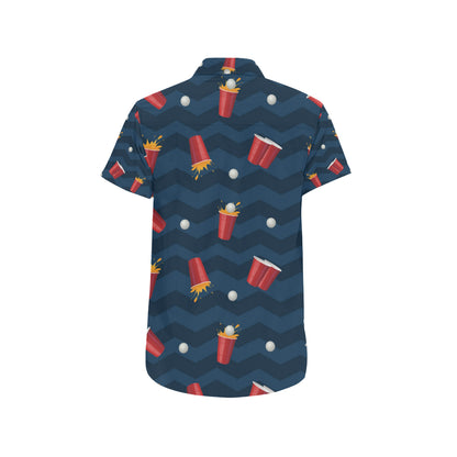 Beer Pong Pattern Print Design 01 Men's Short Sleeve Button Up Shirt