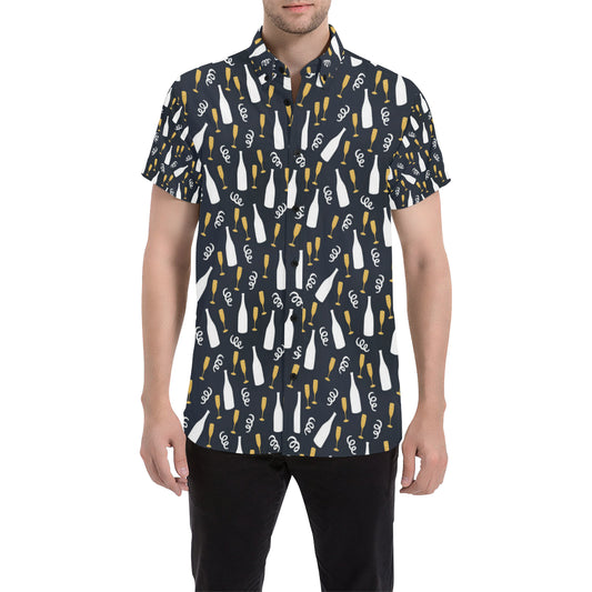 Champagne Pattern Print Design 01 Men's Short Sleeve Button Up Shirt