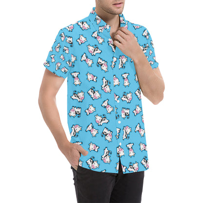 Cow Pattern Print Design 01 Men's Short Sleeve Button Up Shirt