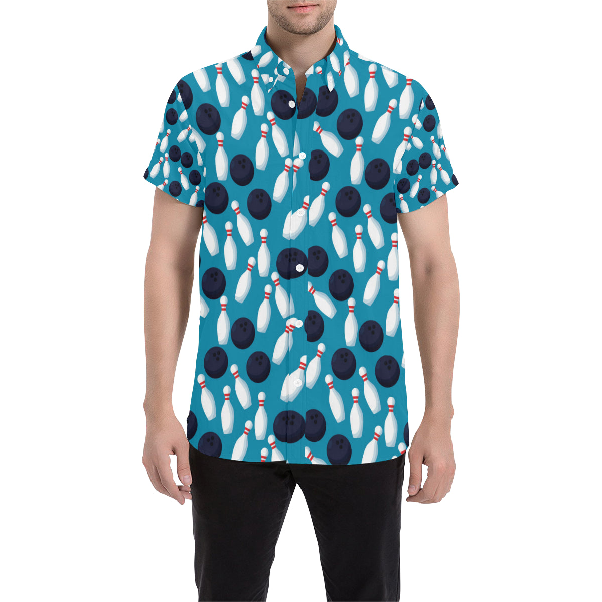 Bowling Pin Pattern Print Design 010 Men's Short Sleeve Button Up Shirt