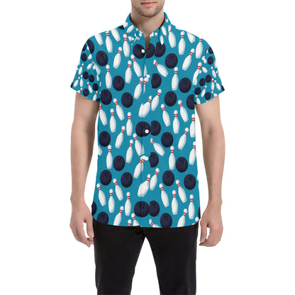 Bowling Pin Pattern Print Design 010 Men's Short Sleeve Button Up Shirt