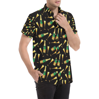 Champagne Pattern Print Design 02 Men's Short Sleeve Button Up Shirt