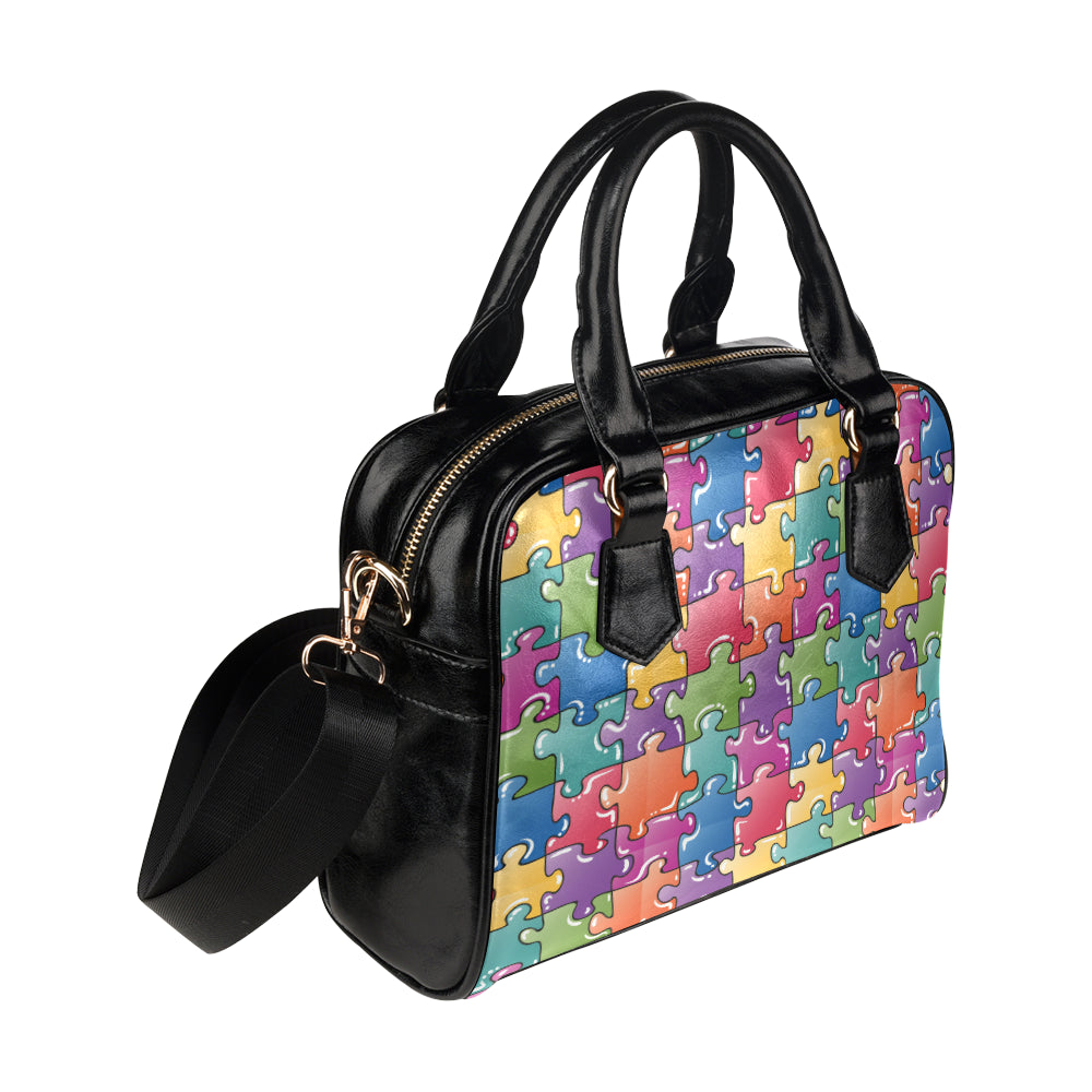 Puzzle Pattern Print Design A05 Shoulder Handbag