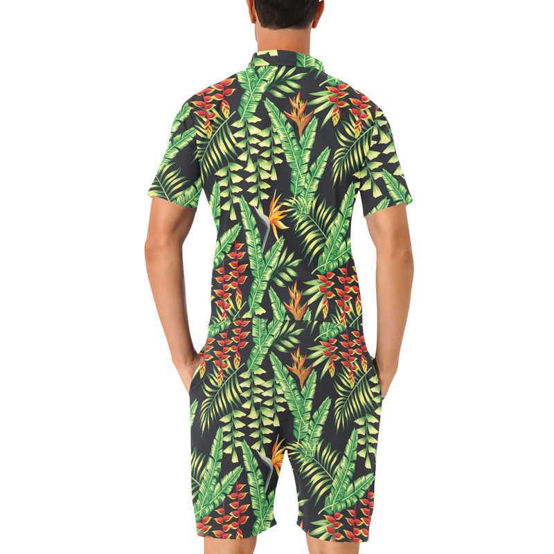 Hawaiian Flower Tropical Palm Leaves Men's Romper