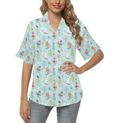 Ski Fox Cute Print Design LKS303 Women's Hawaiian Shirt