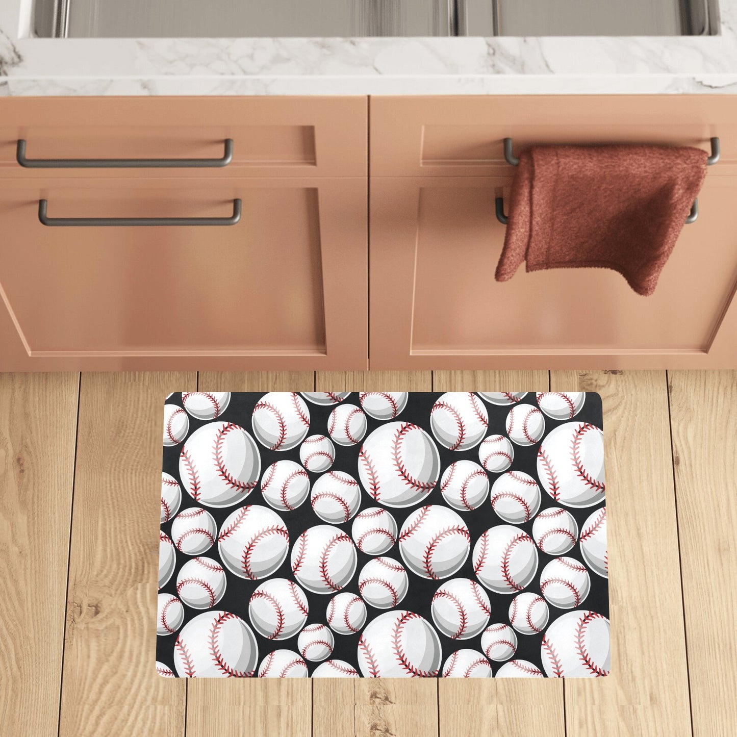 Baseball Black Background Kitchen Mat