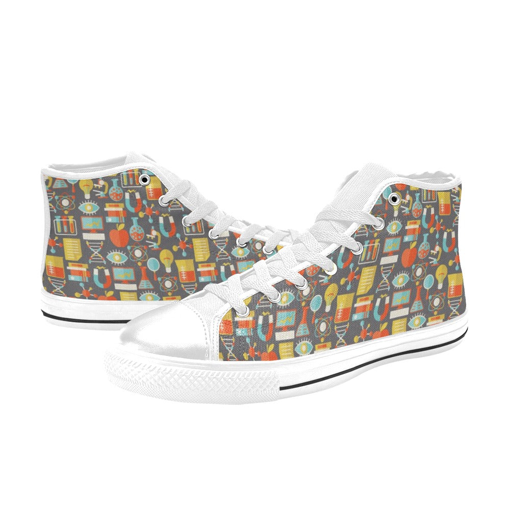 Science Print Design LKS302 High Top Women's White Shoes