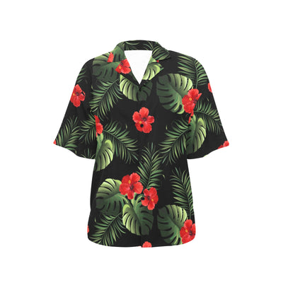 Red Hibiscus Tropical Women's Hawaiian Shirt