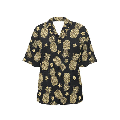 Gold Pineapple Hibiscus Women's Hawaiian Shirt