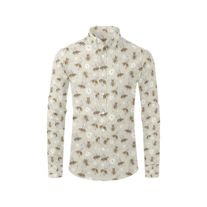 Bee Pattern Print Design 03 Men's Long Sleeve Shirt