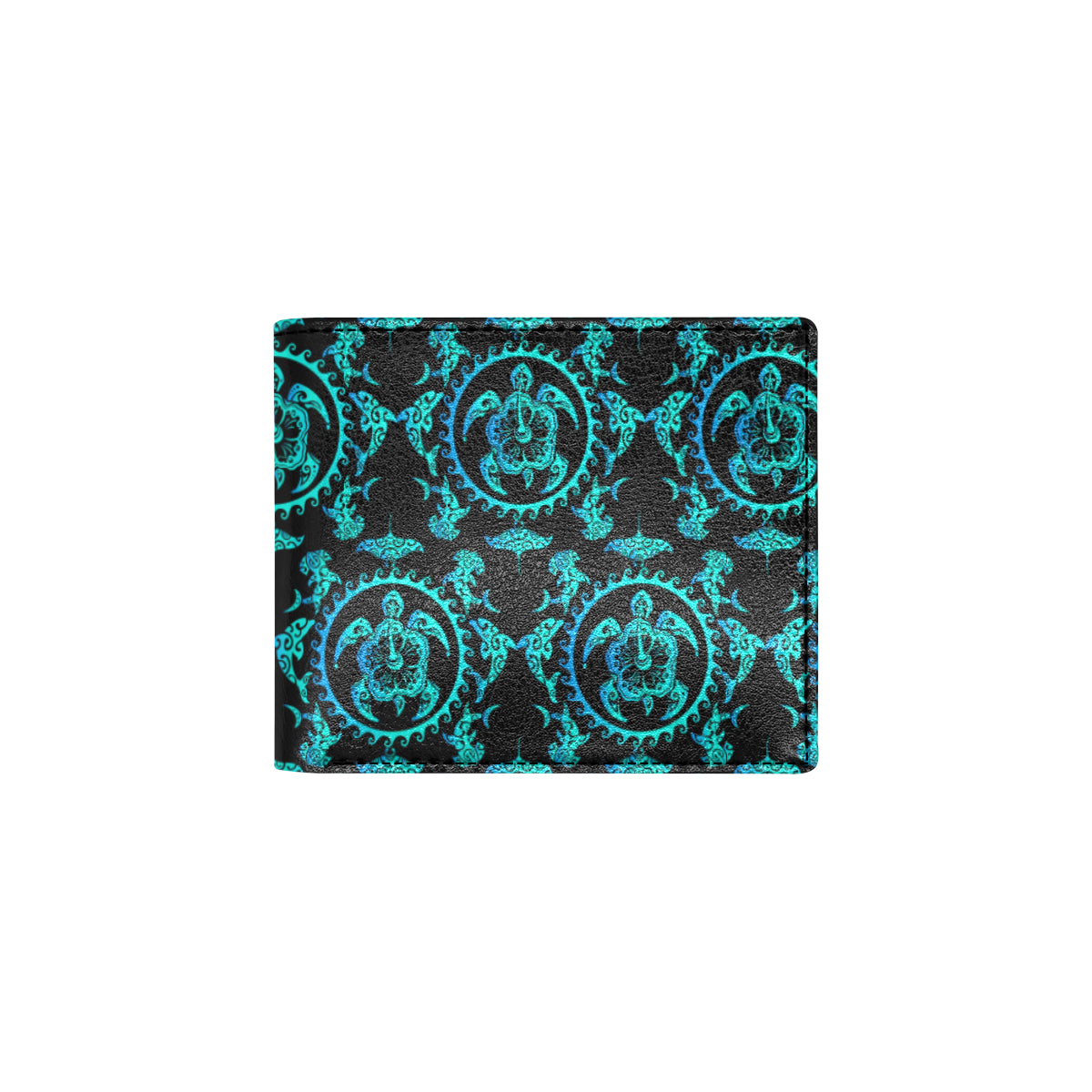turquoise Tribal Sea Turtle Hawaiian Men's ID Card Wallet