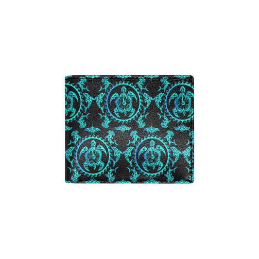 turquoise Tribal Sea Turtle Hawaiian Men's ID Card Wallet