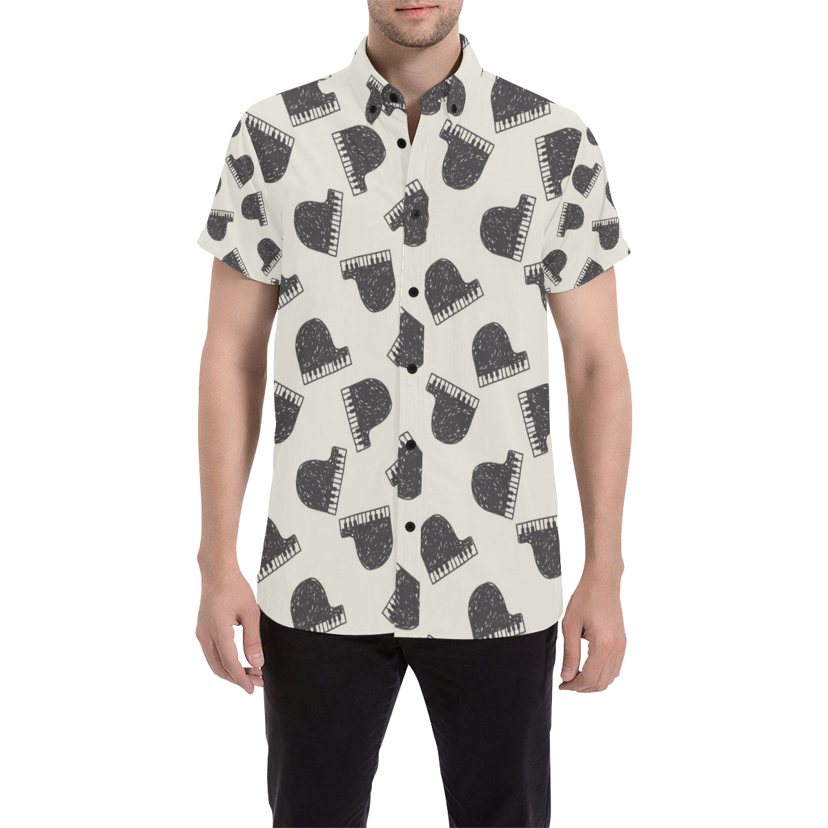Piano Pattern Print Design 04 Men's Short Sleeve Button Up Shirt