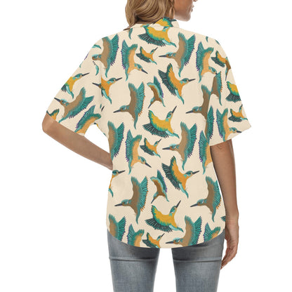 Kingfisher Pattern Print Design 02 Women's Hawaiian Shirt