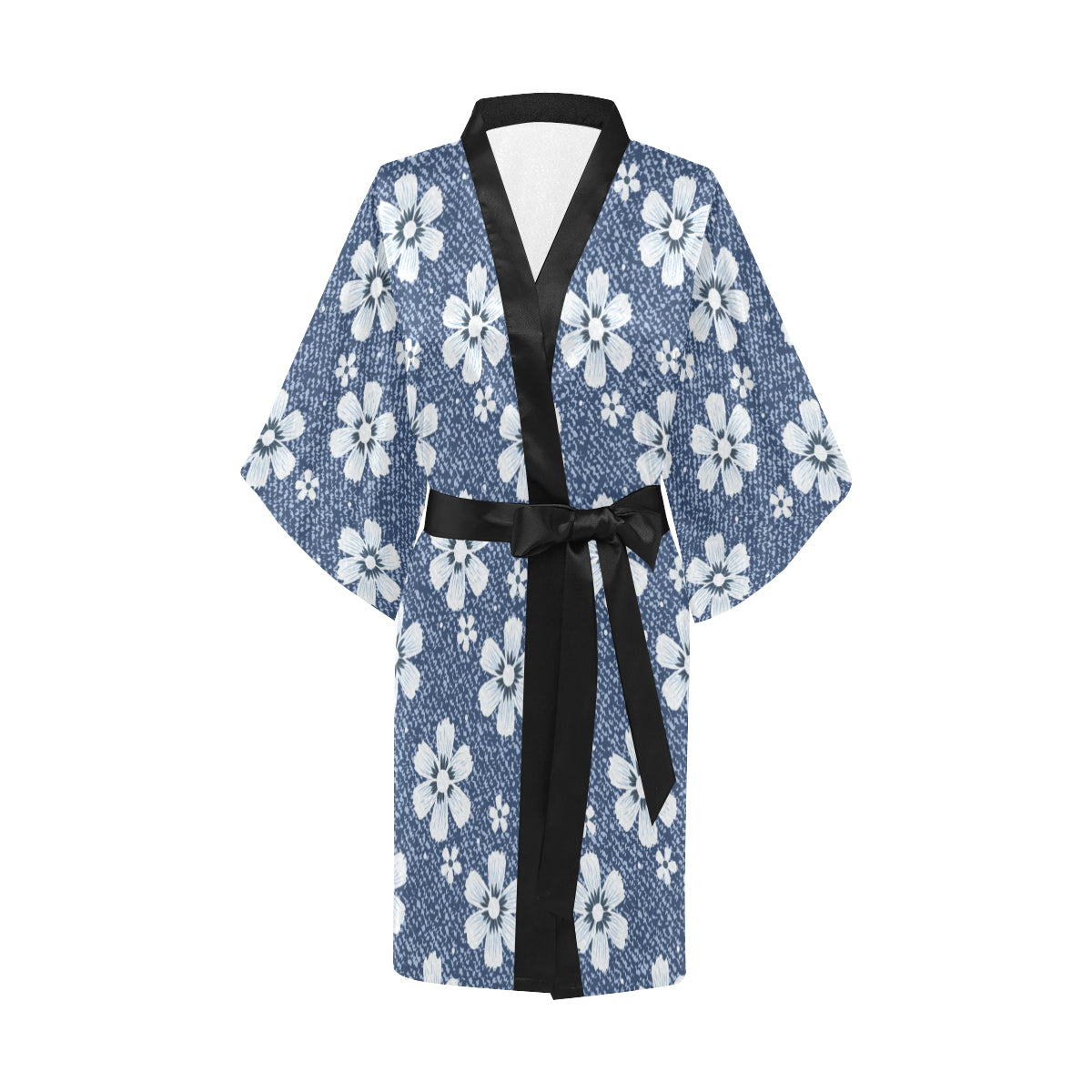 Jean Flower Pattern Print Design 03 Women's Short Kimono