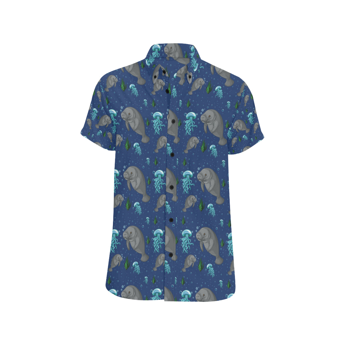 Manatee Pattern Print Design 01 Men's Short Sleeve Button Up Shirt