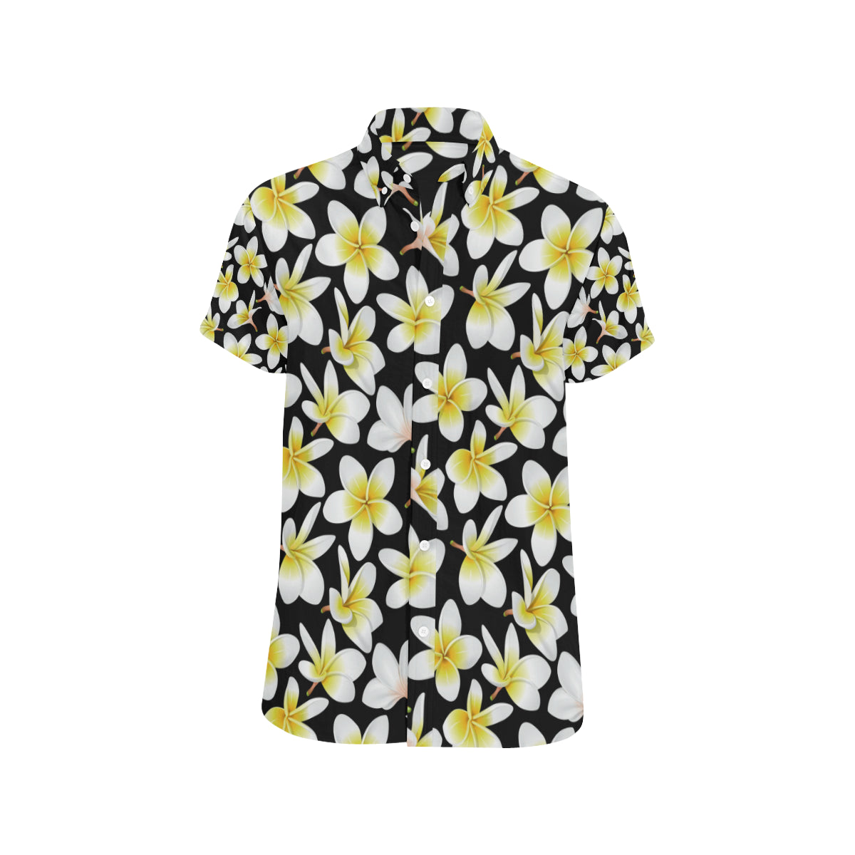 Yellow Plumeria Hawaiian Flowers Men's Short Sleeve Button Up Shirt