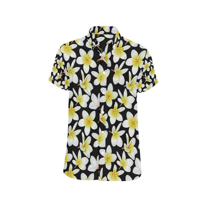 Yellow Plumeria Hawaiian Flowers Men's Short Sleeve Button Up Shirt