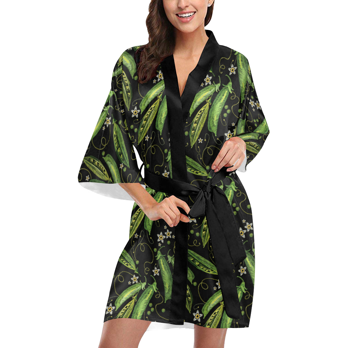 Peas Pattern Print Design A02 Women's Short Kimono