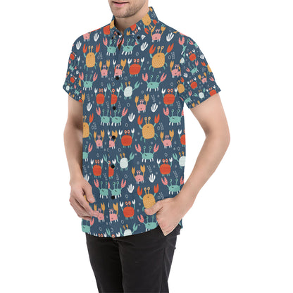 Crab Pattern Print Design 05 Men's Short Sleeve Button Up Shirt
