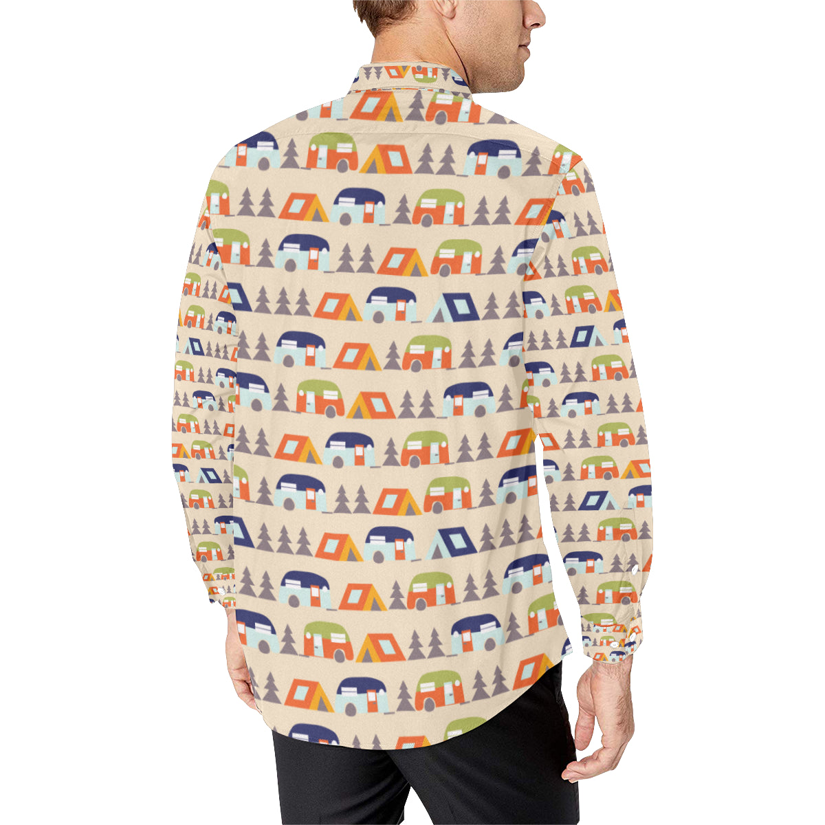 Camper Tent Pattern Print Design 03 Men's Long Sleeve Shirt
