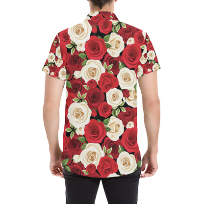Rose Pattern Print Design RO06 Men's Short Sleeve Button Up Shirt