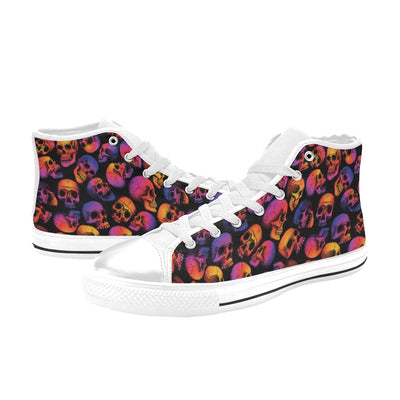 Skull Multicolor Print Design LKS3011 High Top Women's White Shoes