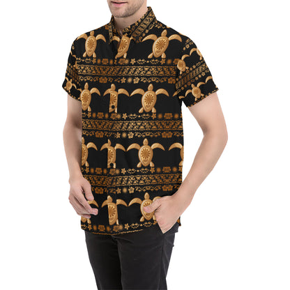 Tribal Sea turtle Polynesian Hawaiian Men's Short Sleeve Button Up Shirt