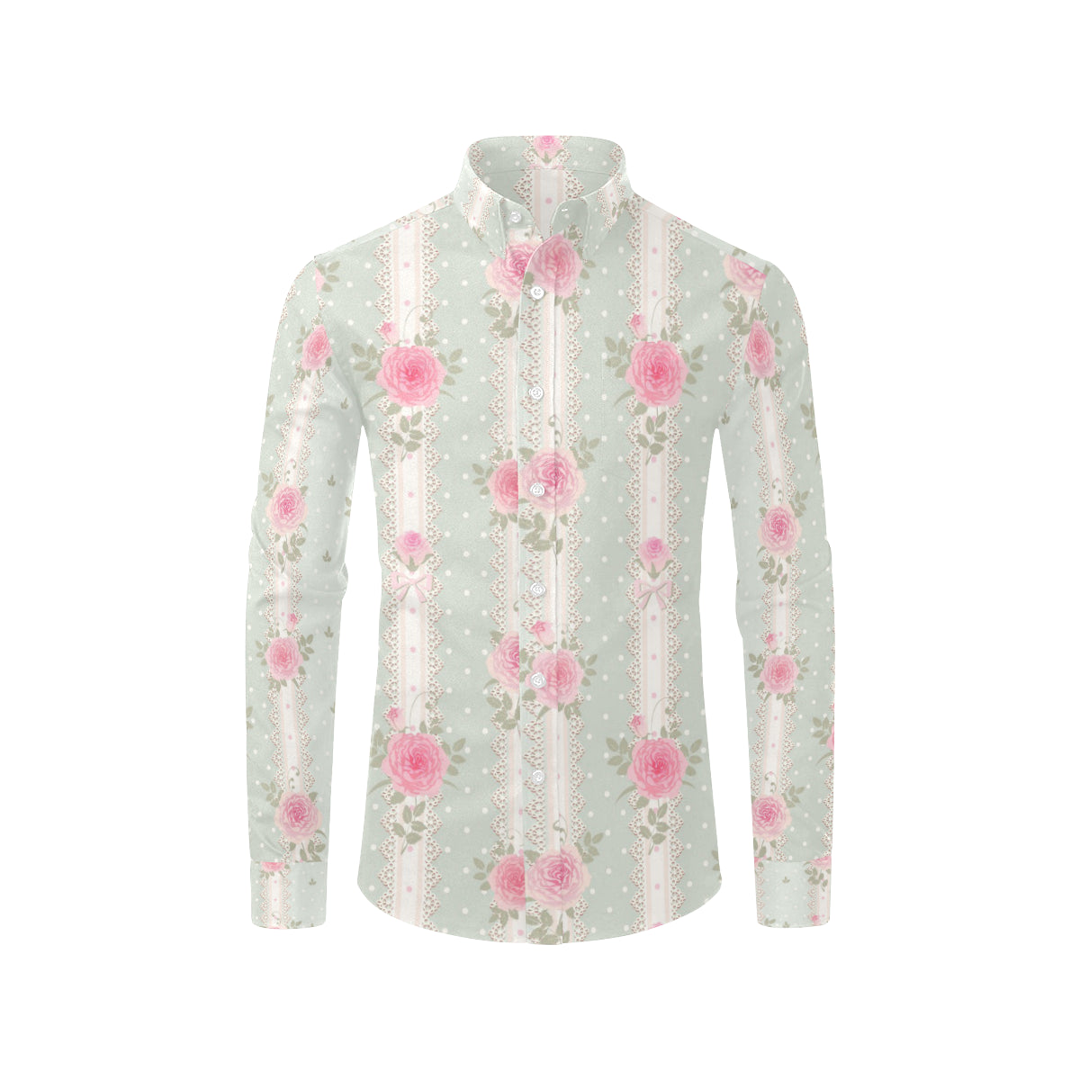 Rose Pattern Print Design RO016 Men's Long Sleeve Shirt