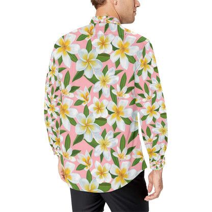 White Plumeria Pattern Print Design PM011 Men's Long Sleeve Shirt