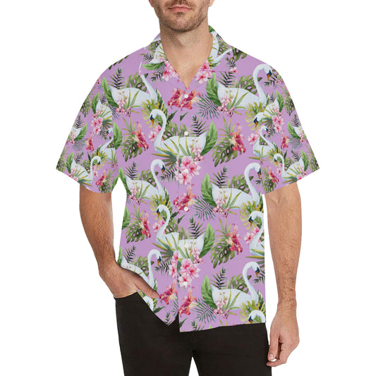 Swan with Flower Pattern Print Design 01 Men's Hawaiian Shirt