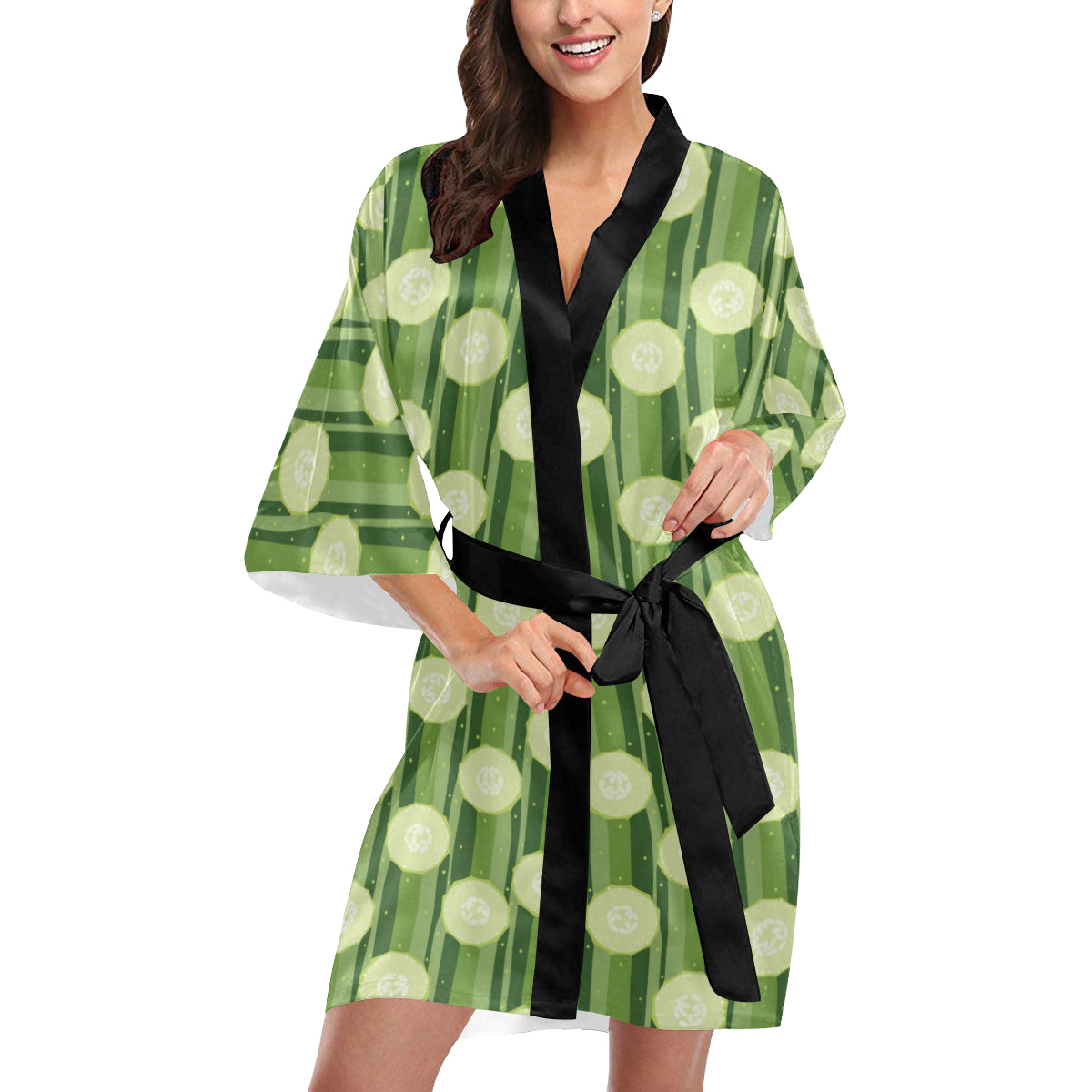 Cucumber Pattern Print Design CC03 Women's Short Kimono