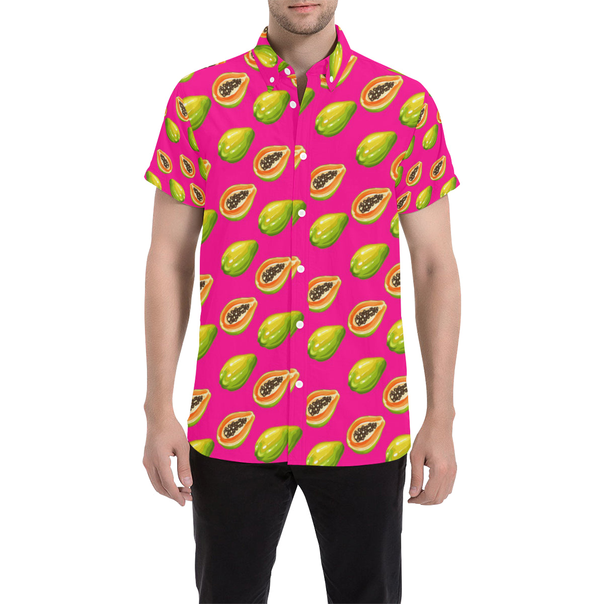 Papaya Pattern Print Design PP02 Men's Short Sleeve Button Up Shirt