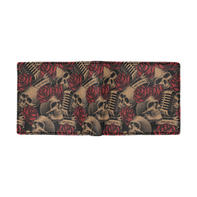 Microphone Skull Rose Pattern Print Design 02 Men's ID Card Wallet