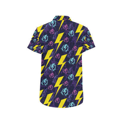 Lightning Thunder Pattern Print Design 01 Men's Short Sleeve Button Up Shirt