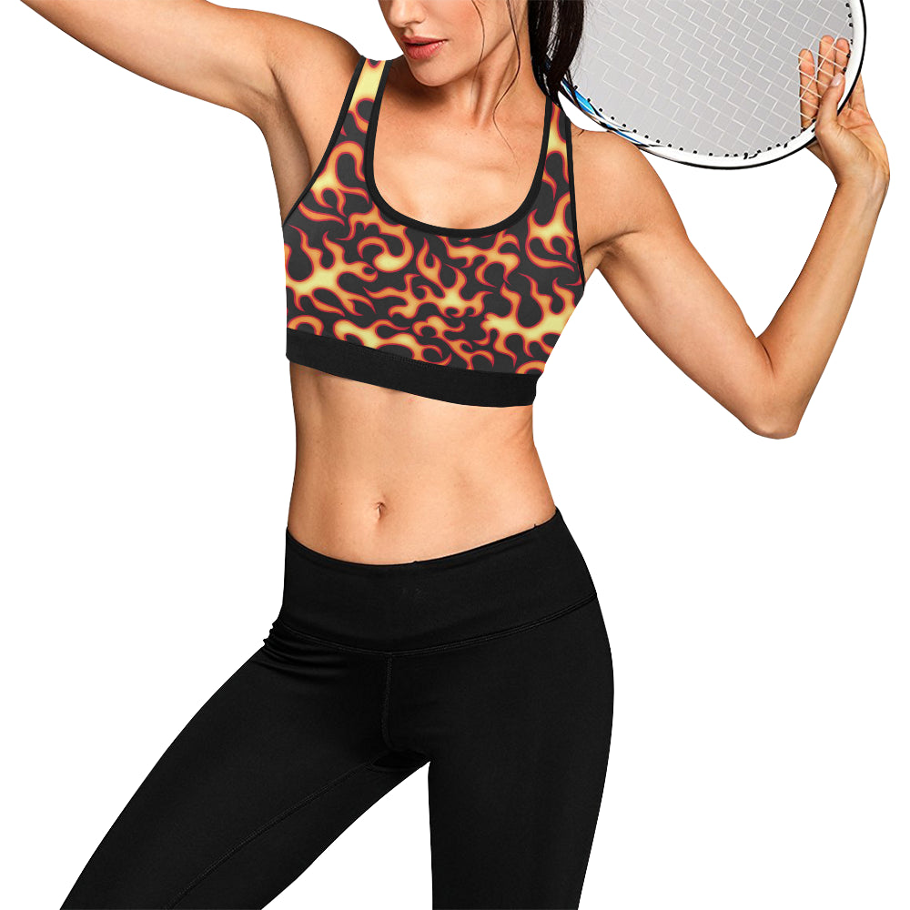 Flame Fire Themed Print Sports Bra