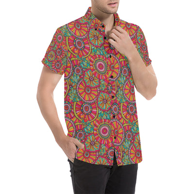 Boho Pattern Print Design 01 Men's Short Sleeve Button Up Shirt