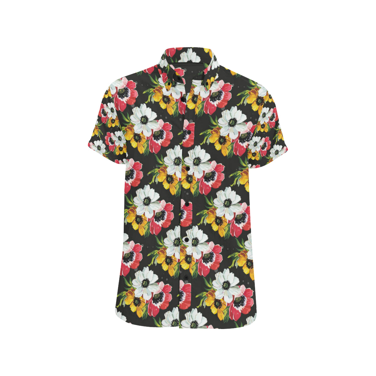 Anemone Pattern Print Design AM07 Men's Short Sleeve Button Up Shirt