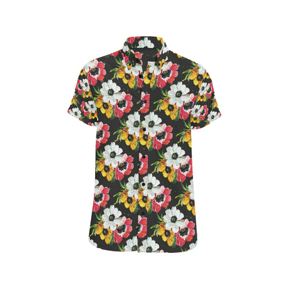 Anemone Pattern Print Design AM07 Men's Short Sleeve Button Up Shirt