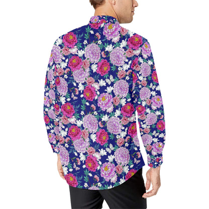 Dahlia Pattern Print Design DH013 Men's Long Sleeve Shirt