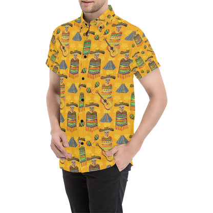 Maracas Mexican Style Pattern Print Design 02 Men's Short Sleeve Button Up Shirt