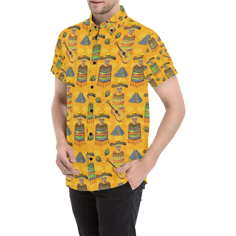 Maracas Mexican Style Pattern Print Design 02 Men's Short Sleeve Button Up Shirt